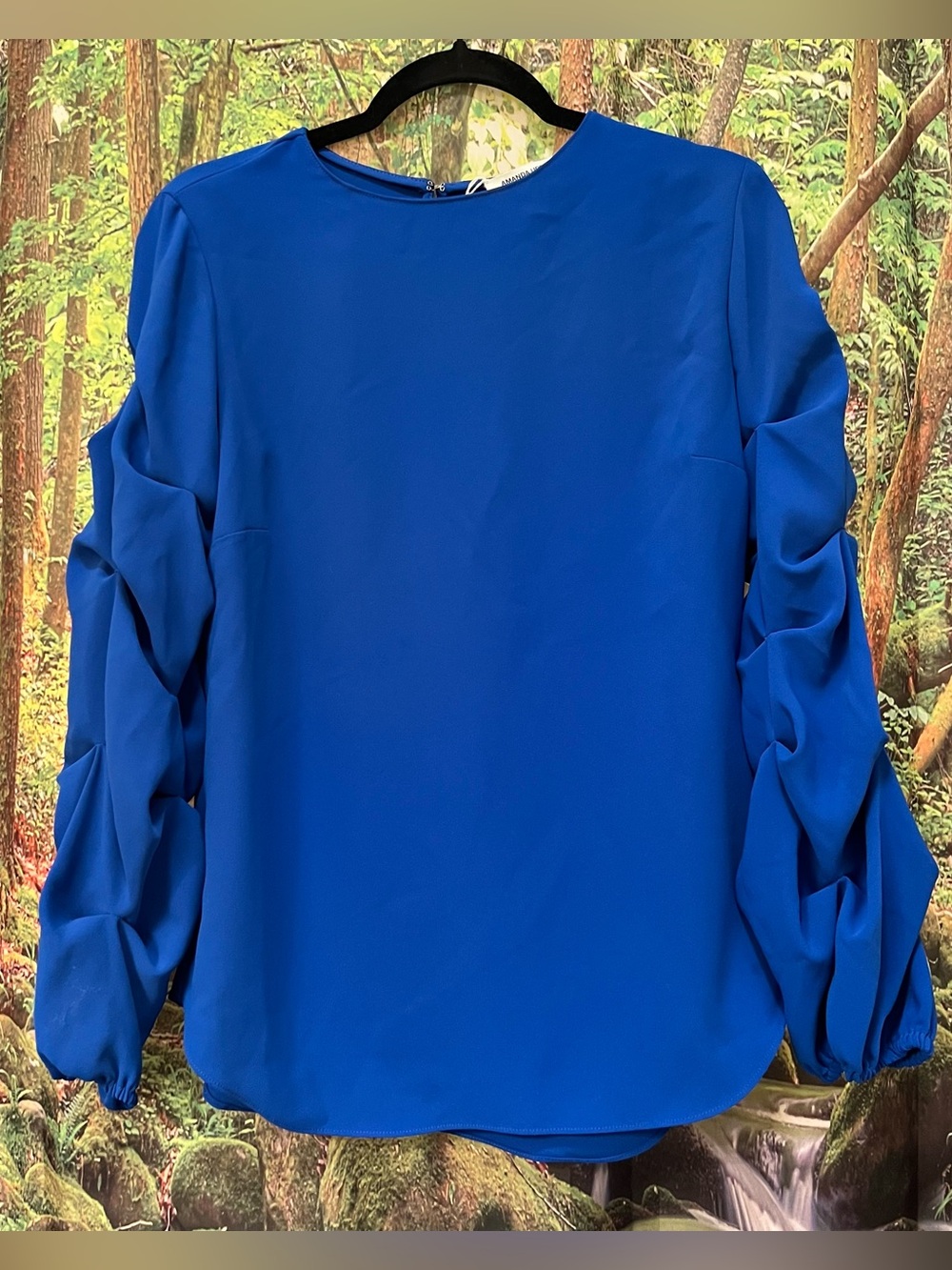 Amanda Uprichard Royal Cobalt Blue Long Sleeve Blouse Medium textured